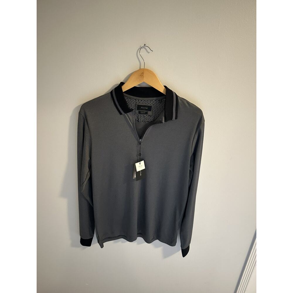 Porter & Ash Luxury 1/4 Zip Polo Shirt Mens M Knitted Jacquard Golf Long Sleeve